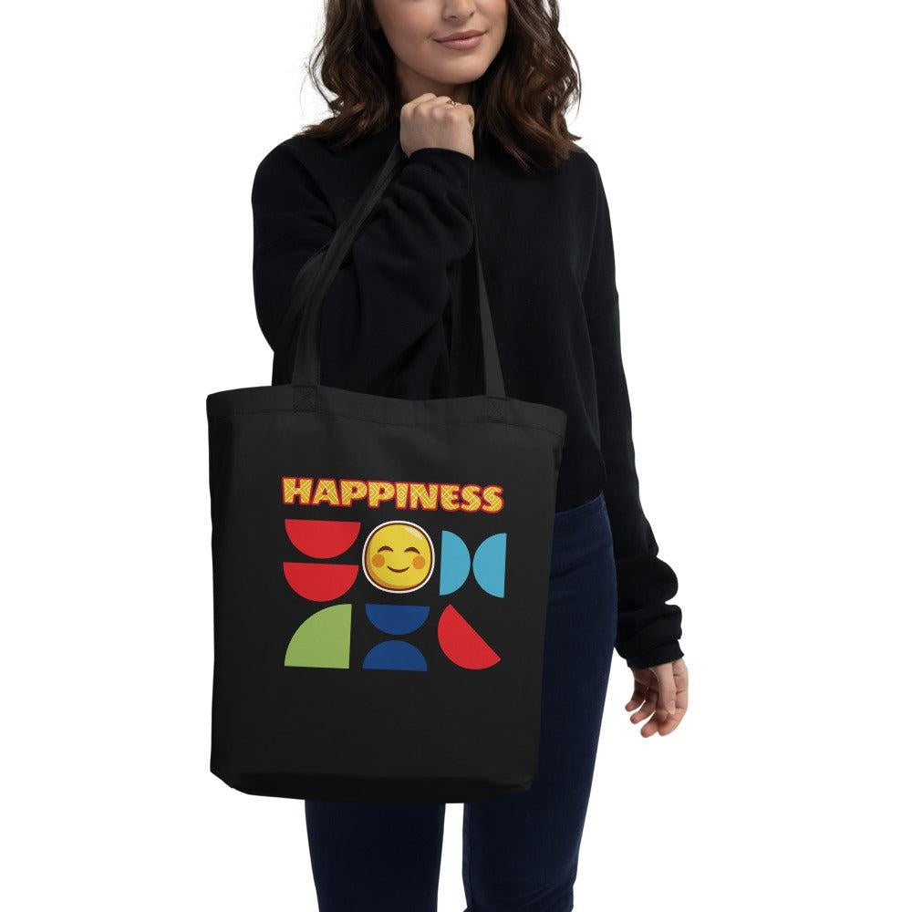 Organic Cotton Eco Friendly Tote Bag - Happiness Theme