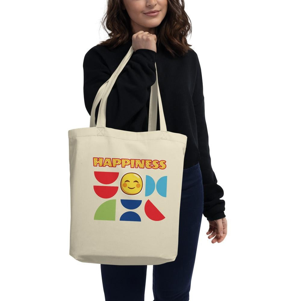 Organic Cotton Eco Friendly Tote Bag - Happiness Theme