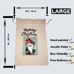 Load image into Gallery viewer, Hand-painted Christmas Gift Pouch - Large 19x28.5 cm Cotton Linen Bag with Drawstring
