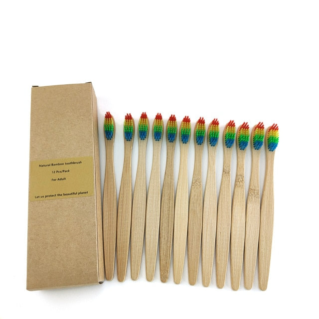 Adults 12PCS Biodegradable Eco-Friendly Bamboo Toothbrush