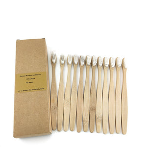 Adults 12PCS Biodegradable Eco-Friendly Bamboo Toothbrush