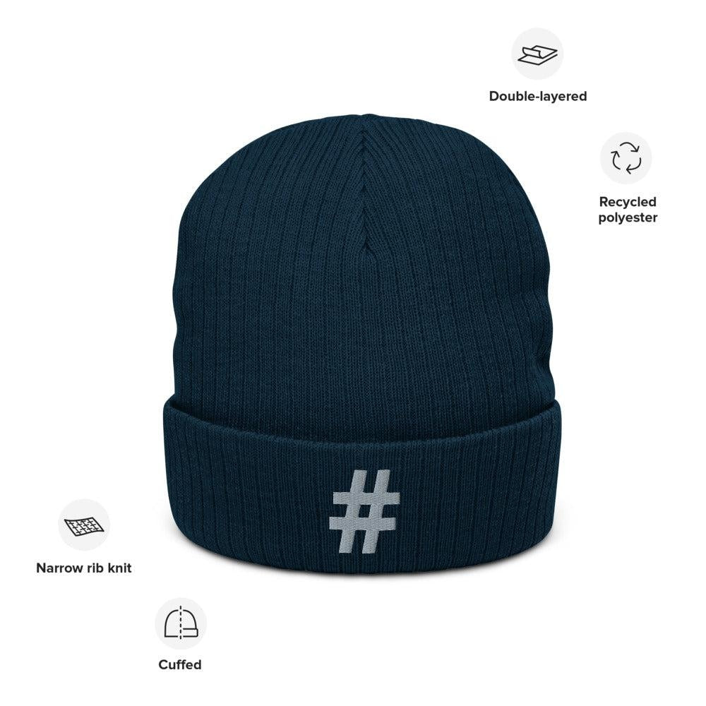 Hashtag Embroidered Stylish Beanie - Recycled cuffed beanie cap BC01