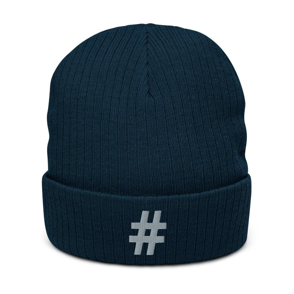 Hashtag Embroidered Stylish Beanie - Recycled cuffed beanie cap BC01
