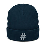 Load image into Gallery viewer, Hashtag Embroidered Stylish Beanie - Recycled cuffed beanie cap BC01
