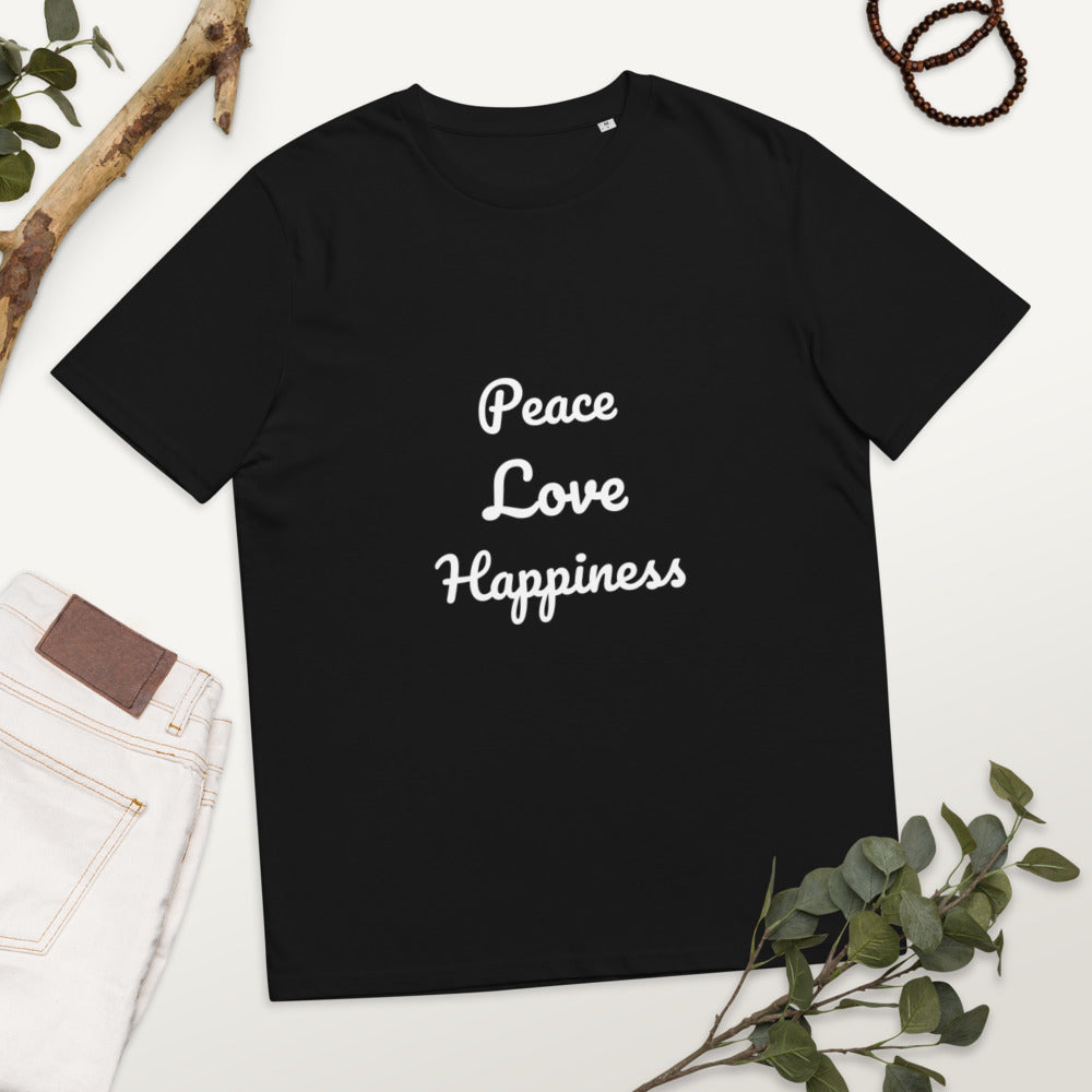 PEACE LOVE HAPPINESS Unisex organic cotton t-shirt
