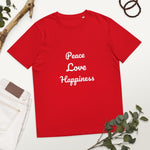 Load image into Gallery viewer, PEACE LOVE HAPPINESS Unisex organic cotton t-shirt
