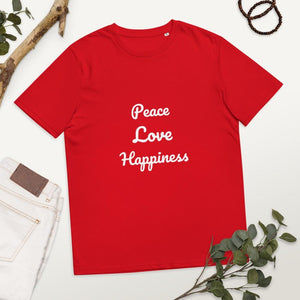 PEACE LOVE HAPPINESS Unisex organic cotton t-shirt