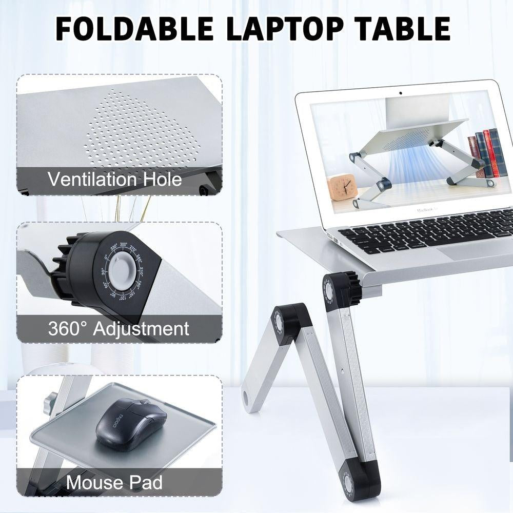 Adjustable Height Foldable Laptop Desk - Bed Sofa Standing or Lap Desk Ergonomic Riser with Computer Tray Reading Holder Bed Tray - SILVER