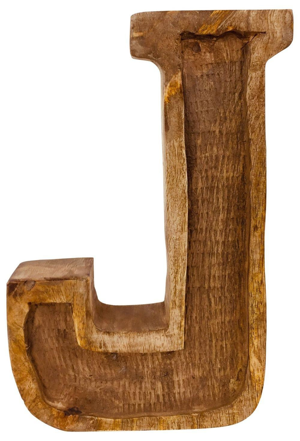 Hand Carved Wooden Embossed Letter J