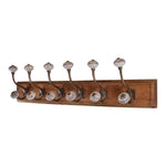 Load image into Gallery viewer, 6 Double Ceramic Ivory Coat Hooks On Wooden Base
