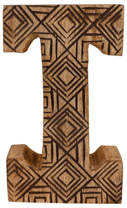 Hand Carved Wooden Geometric Letter I