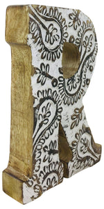 Load image into Gallery viewer, Hand Carved Wooden White Flower Letter R
