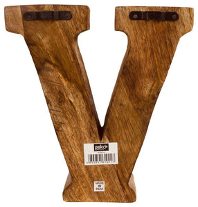 Hand Carved Wooden Geometric Letter V
