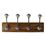 Load image into Gallery viewer, 4 Double Ceramic Peacock Design Coat Hooks On Wooden Base

