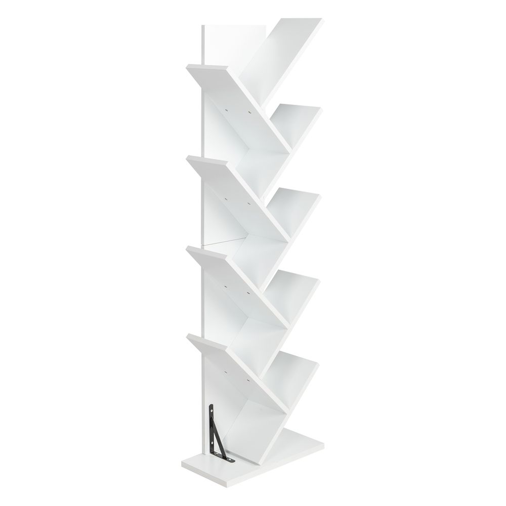 9-Shelf Bookcase Rack, Free Standing Book Storage Organizer,Wooden Tree Bookshelf,Storage for Books, Movies, Video Games, and CDs,White Color