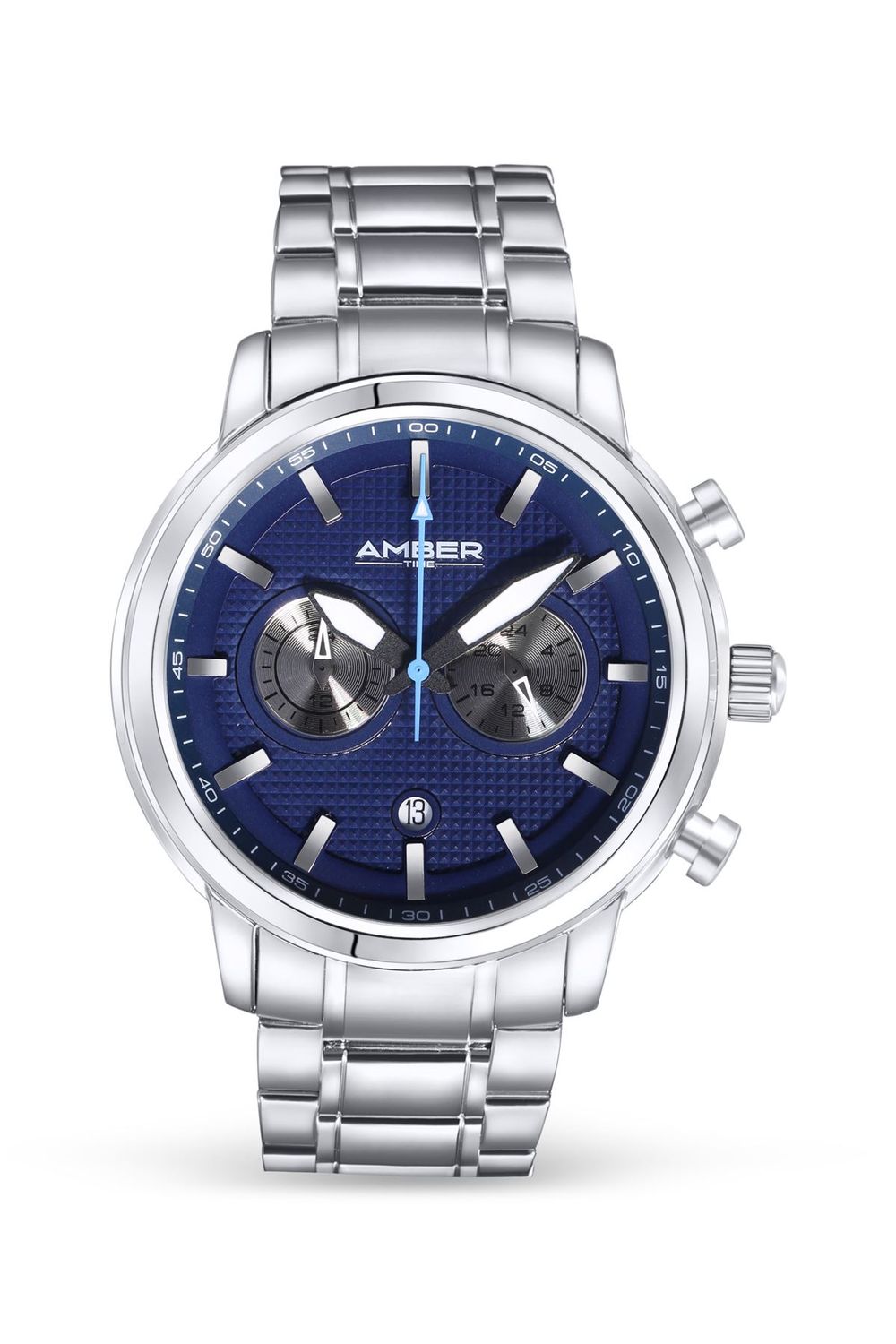 Amber Time Men's Quartz Chronograph Watch Stainless Steel Band - Blue