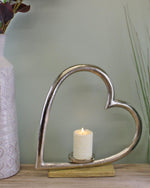 Load image into Gallery viewer, Large Metal Heart Candle Holder With Wooden Base
