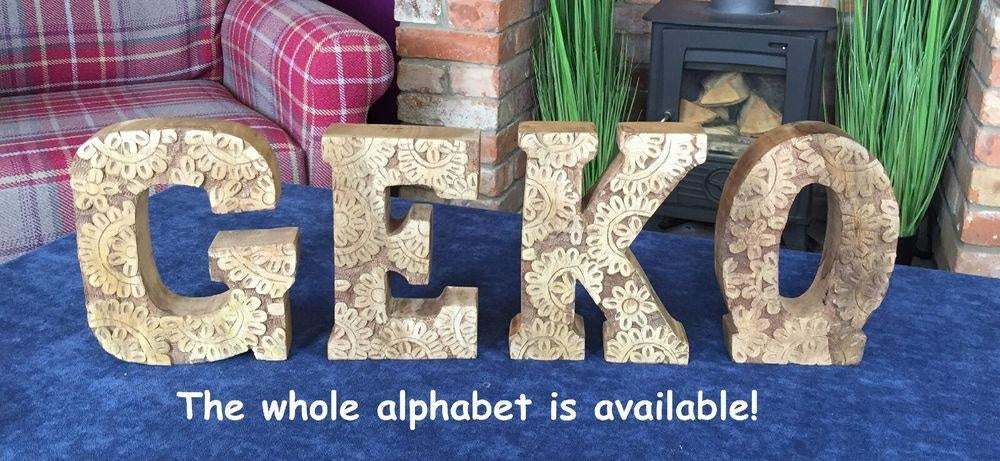 Hand Carved Wooden Flower Letters Family