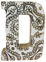 Load image into Gallery viewer, Hand Carved Wooden White Flower Letter D
