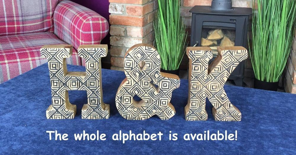 Hand Carved Wooden Geometric Letter &