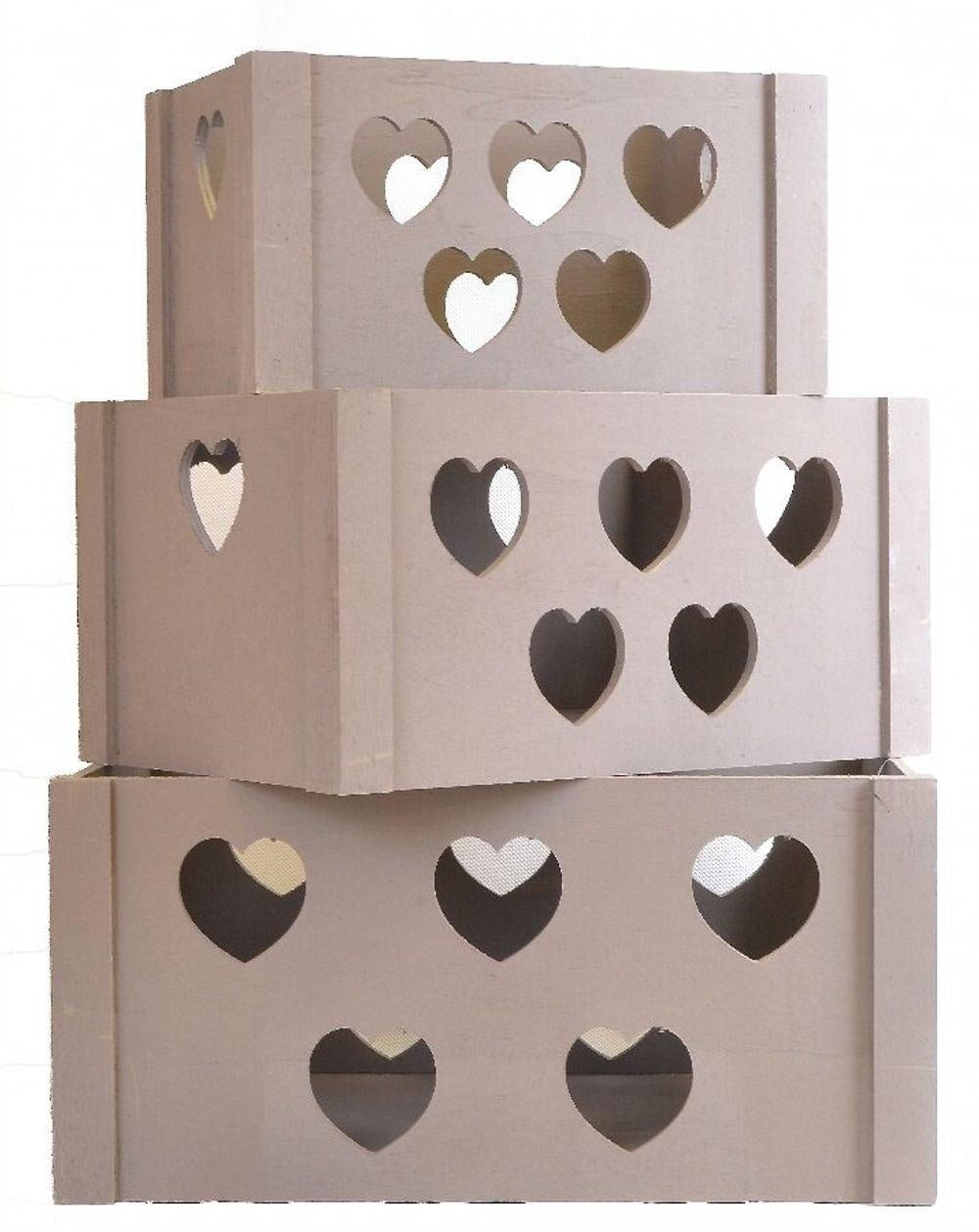 Set of 3 Wooden Heart Storage Crates