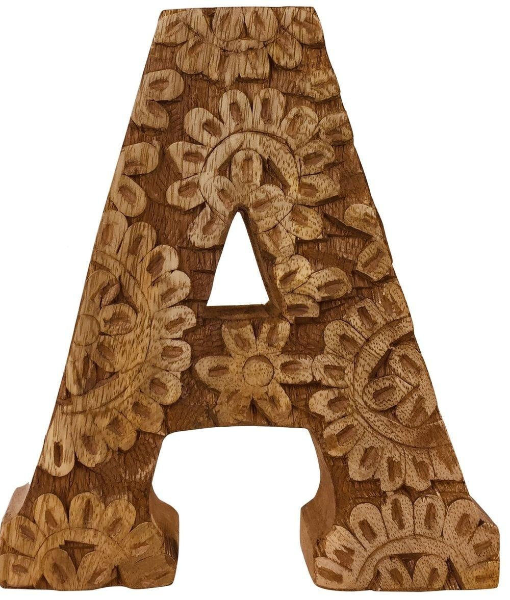 Hand Carved Wooden Flower Letter A