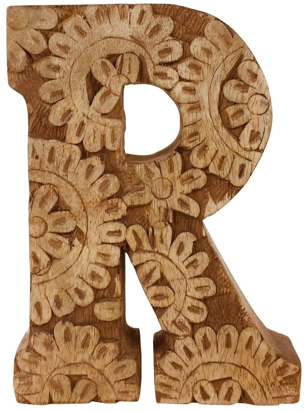 Hand Carved Wooden Flower Letter R