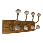 Load image into Gallery viewer, 4 Double Ceramic Ivory Coat Hooks On Wooden Base
