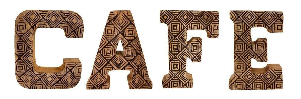Hand Carved Wooden Geometric Letters Cafe