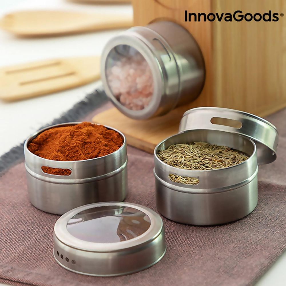 Bamsa Bamboo Set & Magnetic Spice Tins 7 Pieces Stainless Steel