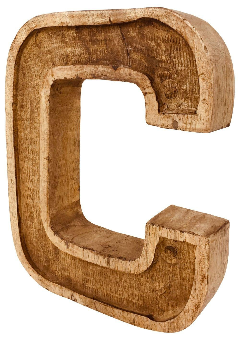 Hand Carved Wooden Embossed Letter C