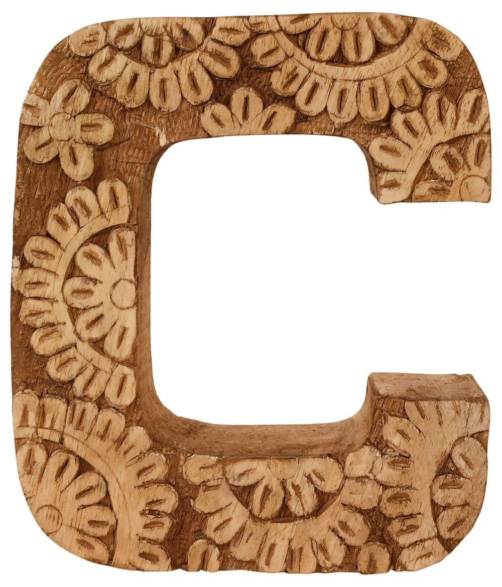 Hand Carved Wooden Flower Letter C