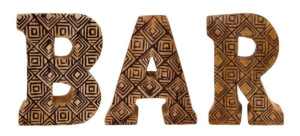 Hand Carved Wooden Geometric Letters Bar