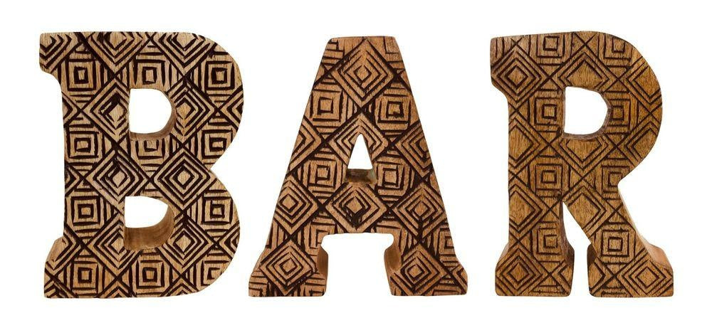 Hand Carved Wooden Geometric Letters Bar