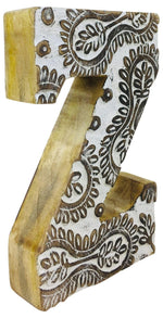 Load image into Gallery viewer, Hand Carved Wooden White Flower Letter Z
