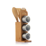 Load image into Gallery viewer, Bamsa Bamboo Set &amp; Magnetic Spice Tins 7 Pieces Stainless Steel
