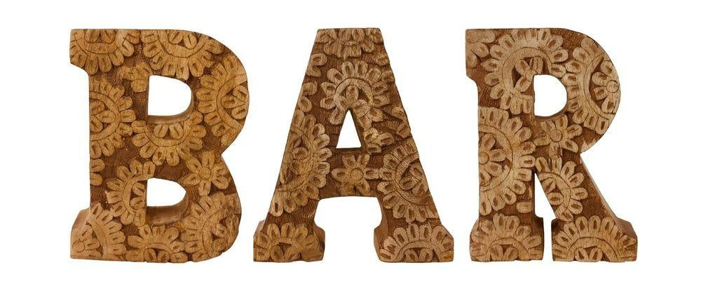 Hand Carved Wooden Flower Letters Bar