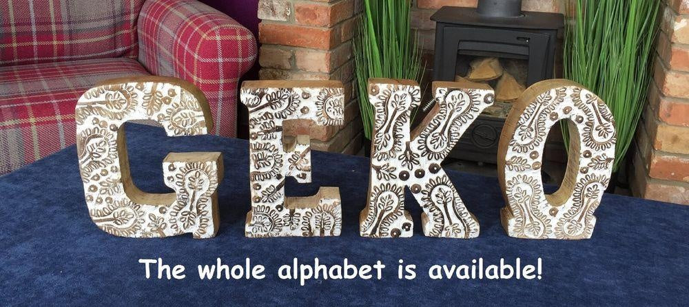 Hand Carved Wooden White Flower Letters Cafe
