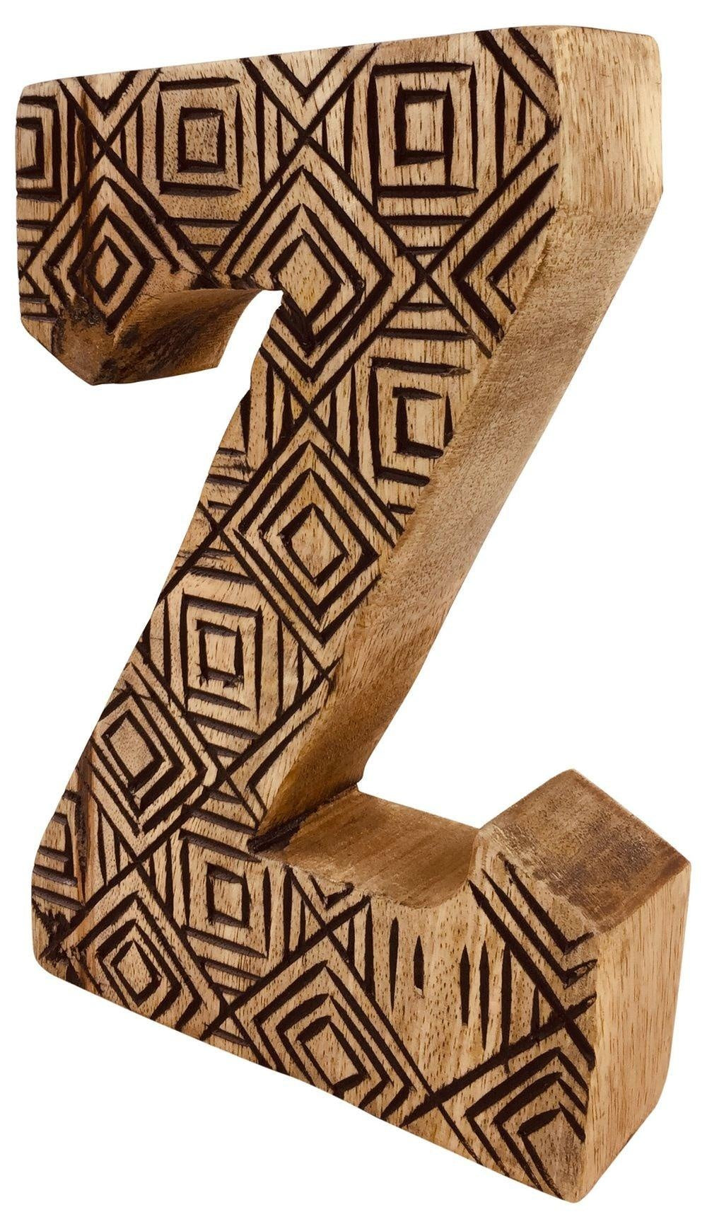 Hand Carved Wooden Geometric Letter Z