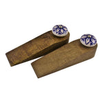 Load image into Gallery viewer, Set Of 2 Wooden Door Wedges With Ceramic Knobs
