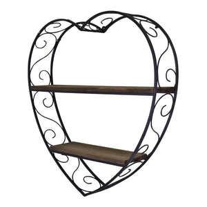 Scroll Design Heart Shaped Metal & Wood Shelf Unit