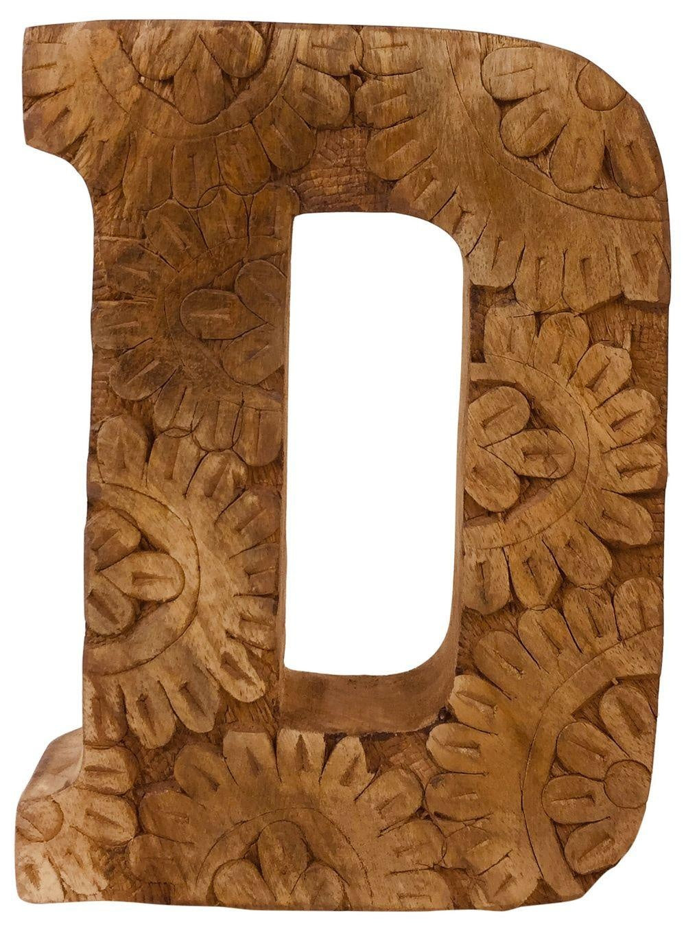 Hand Carved Wooden Flower Letter D