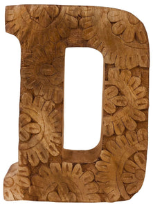 Hand Carved Wooden Flower Letter D