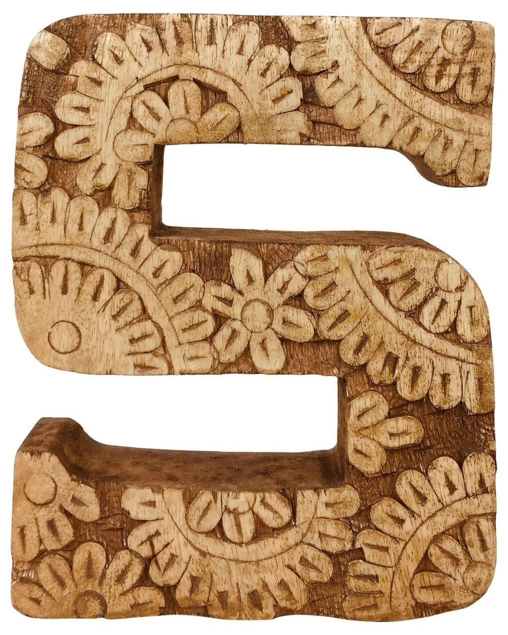 Hand Carved Wooden Flower Letter S
