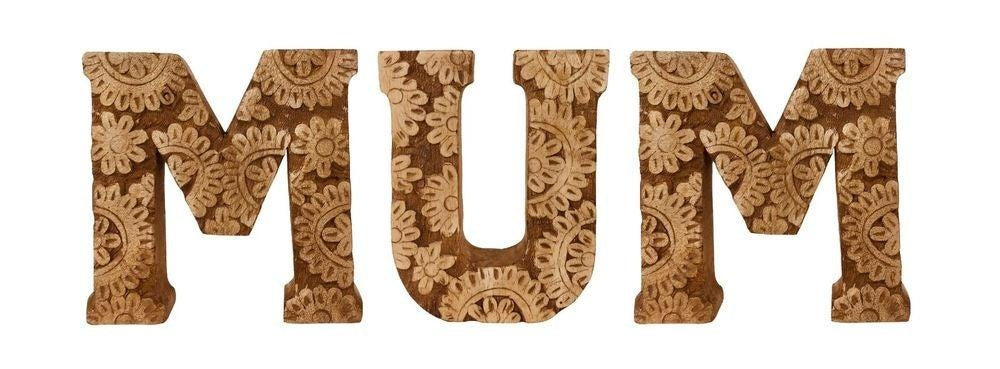 Hand Carved Wooden Flower Letters Mum