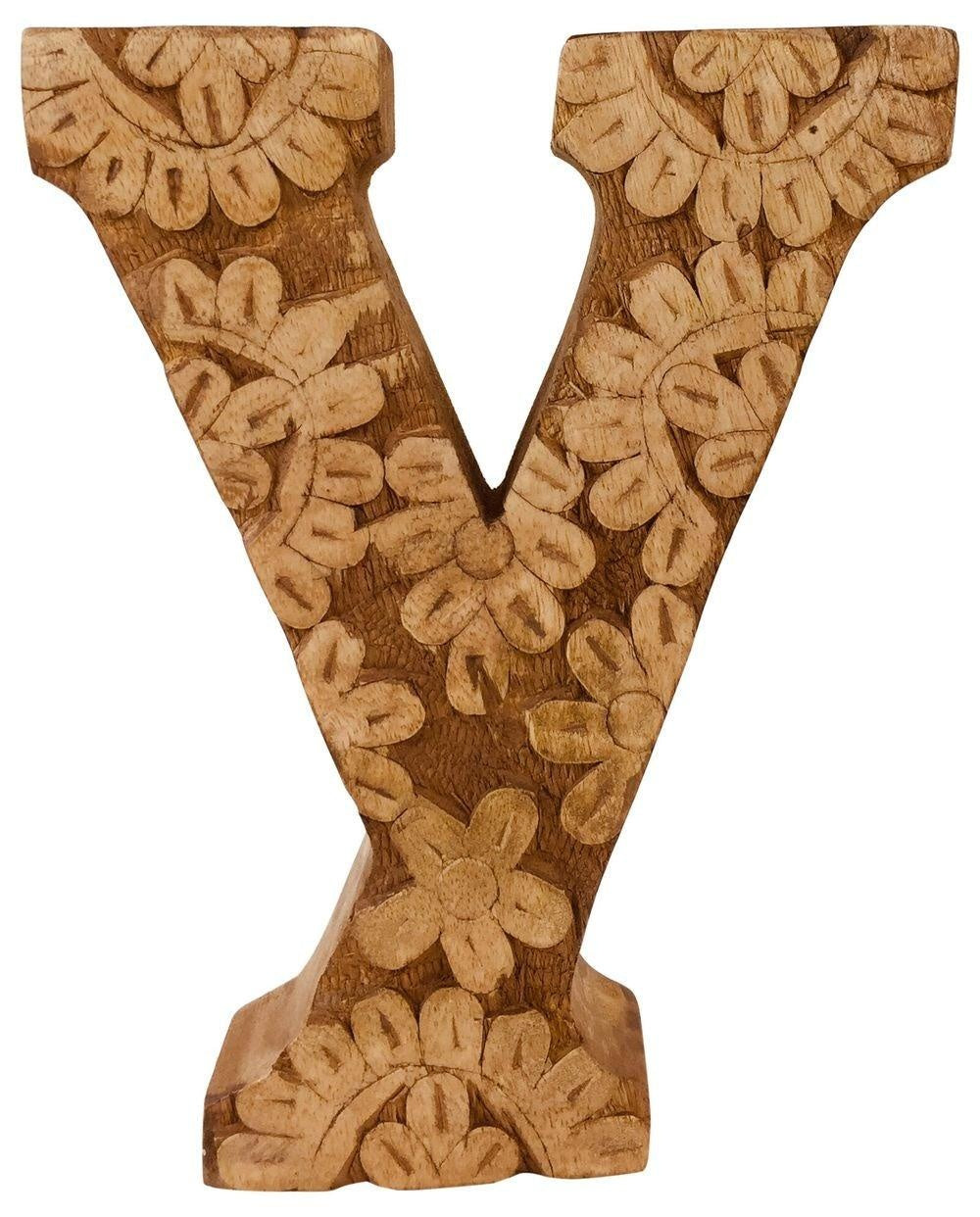 Hand Carved Wooden Flower Letter Y