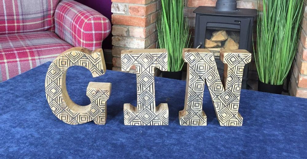 Hand Carved Wooden Geometric Letters Gin