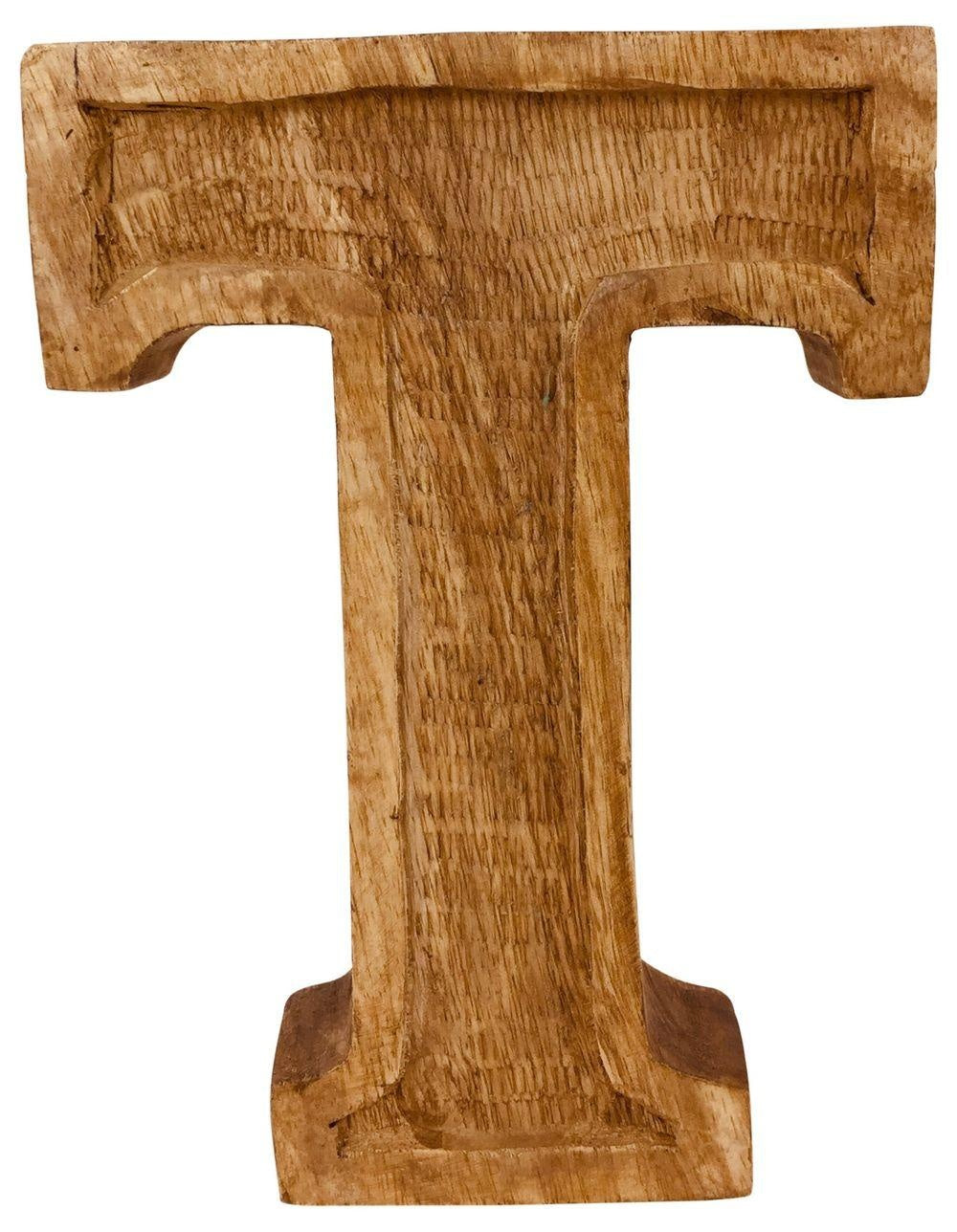 Hand Carved Wooden Embossed Letter T