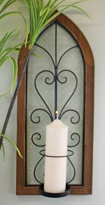 Load image into Gallery viewer, Candle Wall Sconce, Church Window Design
