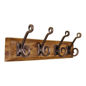 4 Piece Double Metal Hooks On Wooden Base